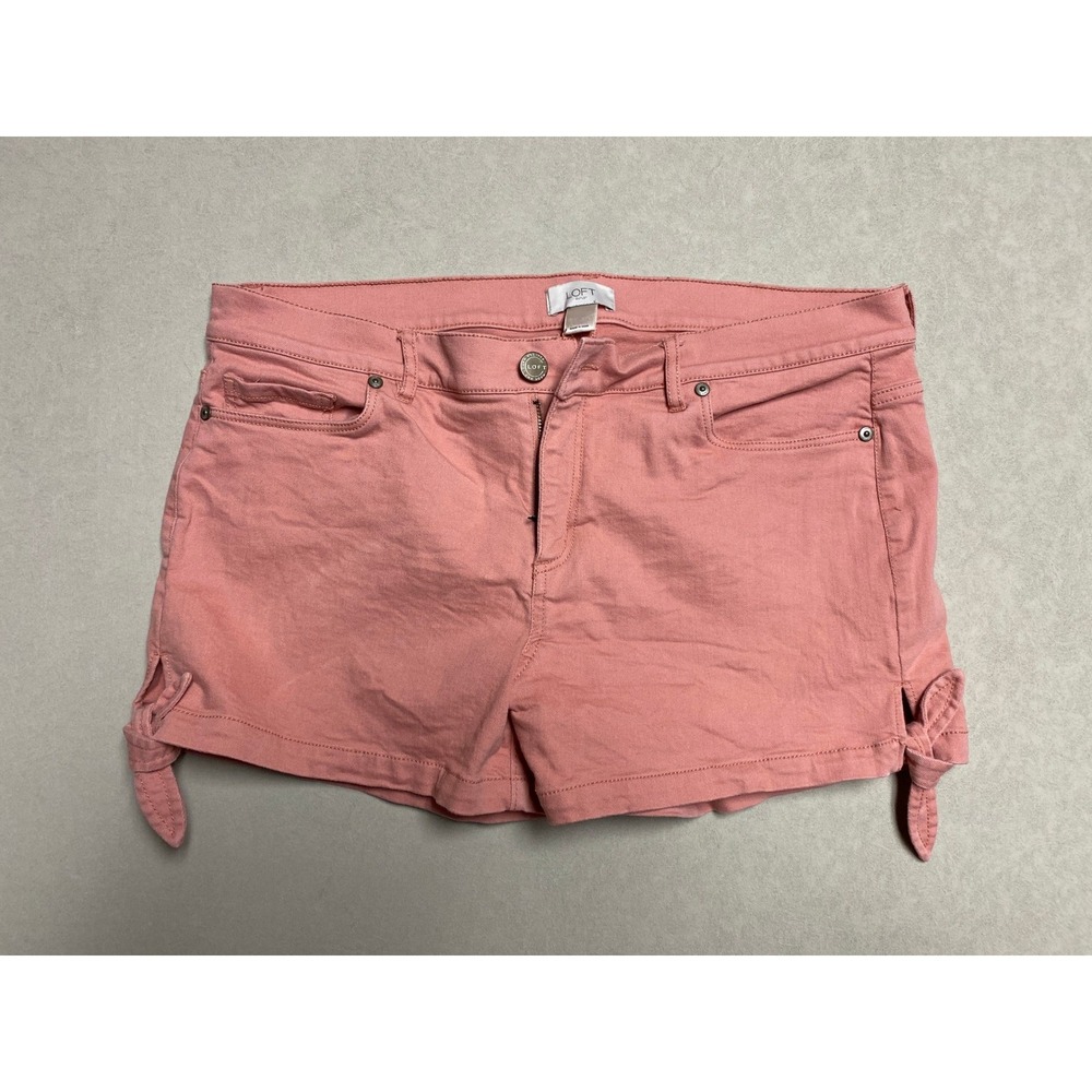 Loft Womens Coral Pink Side Tie Denim Shorts Mid Rise Size 10